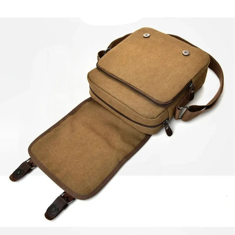 Nicolo | Small Multi-Pocket Canvas Crossbody Messenger Bag