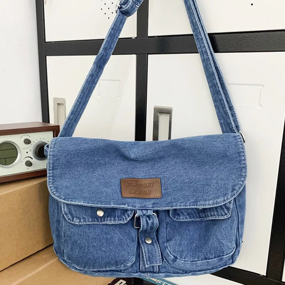 Abby | Spacious Multi-pocket Trendy Denim Crossbody Messenger Bag