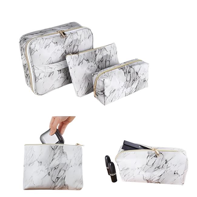 Amelia | Marble Elegance 3-in-1 Cosmetic Toiletry Makeup Travel Bag Set