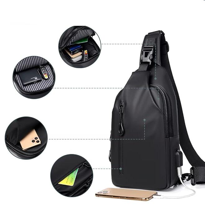 Ash | Waterproof Travel Crossbody Sling Bag With USB Port