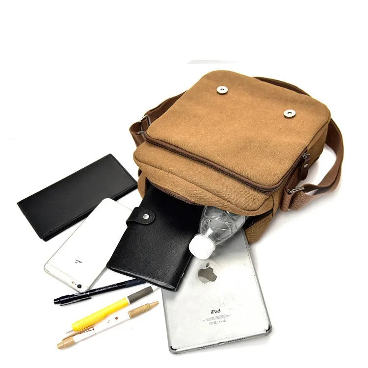 Nicolo | Small Multi-Pocket Canvas Crossbody Messenger Bag