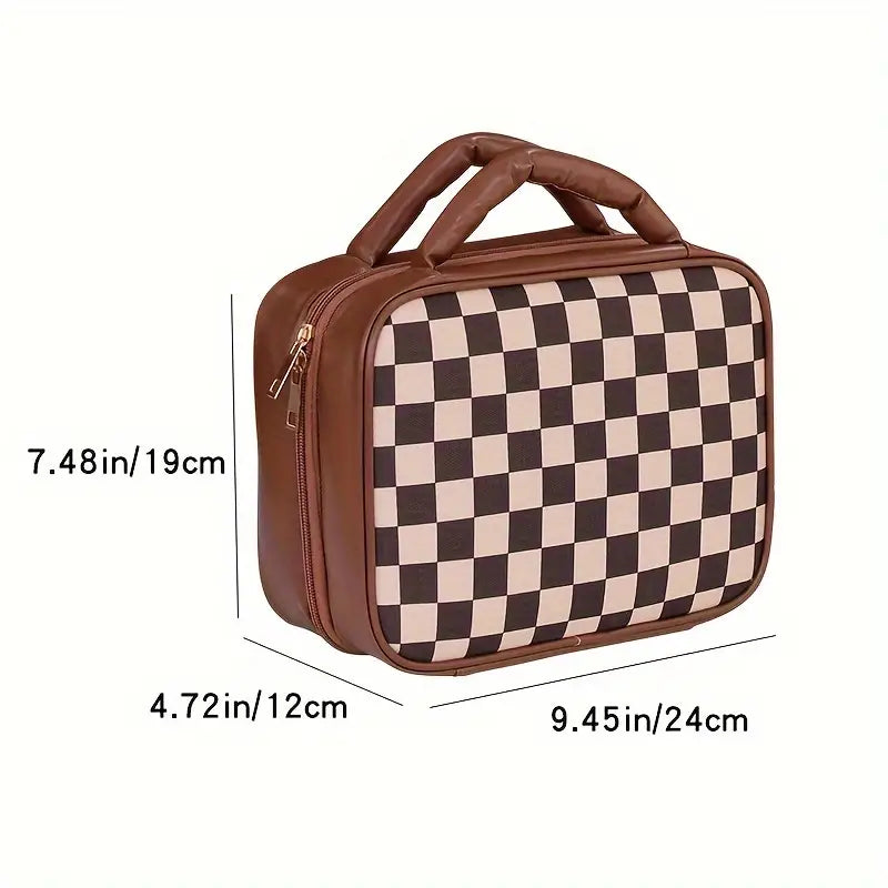 Sophia | Luxury Checkered Large Capacity Waterproof Makeup Toiletry Bag