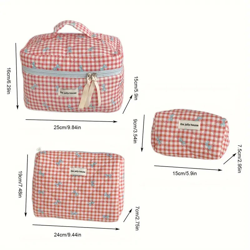 Chloe | Women's Plaid Bow Cosmetic Makeup Toiletry Bag Set