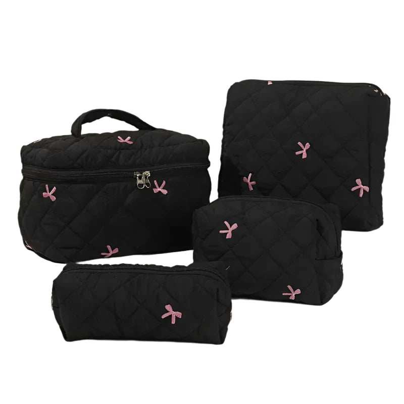 Hannah | 4pcs Chic Embroidered Bowknot Cosmetic Makeup Bag Set