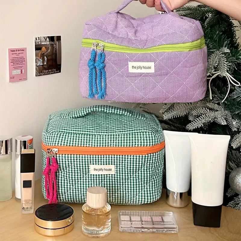 Brooklyn | Plaid Cotton Cosmetic Makeup Travel Bag