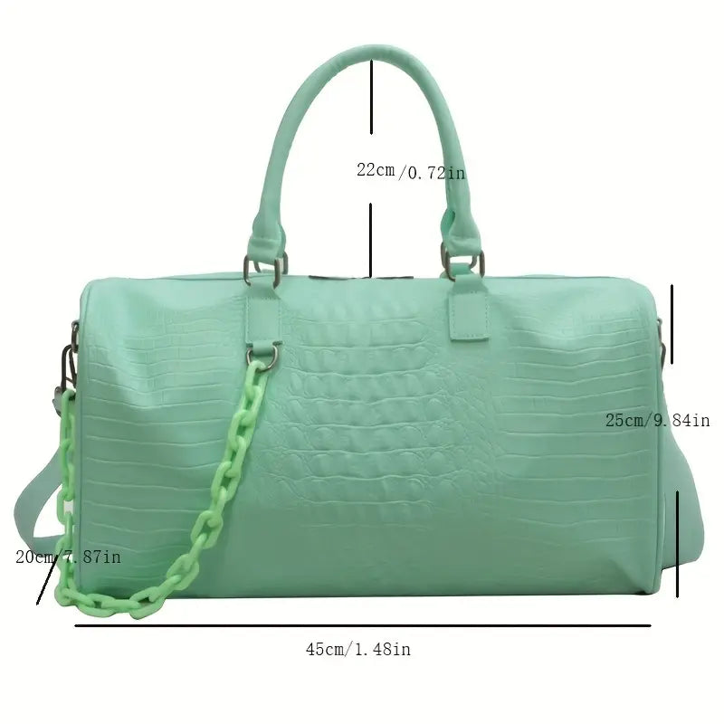 Leona | Large Capacity Crocodile Embossed PU Leather Overnight Weekender Duffle Bag