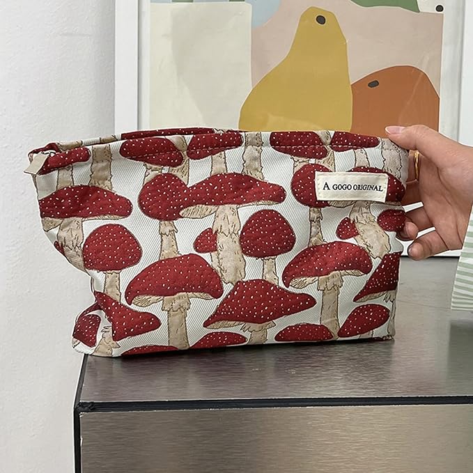 Ellie | Cute Mushroom Print Toiletry Cosmetic Makeup Bag