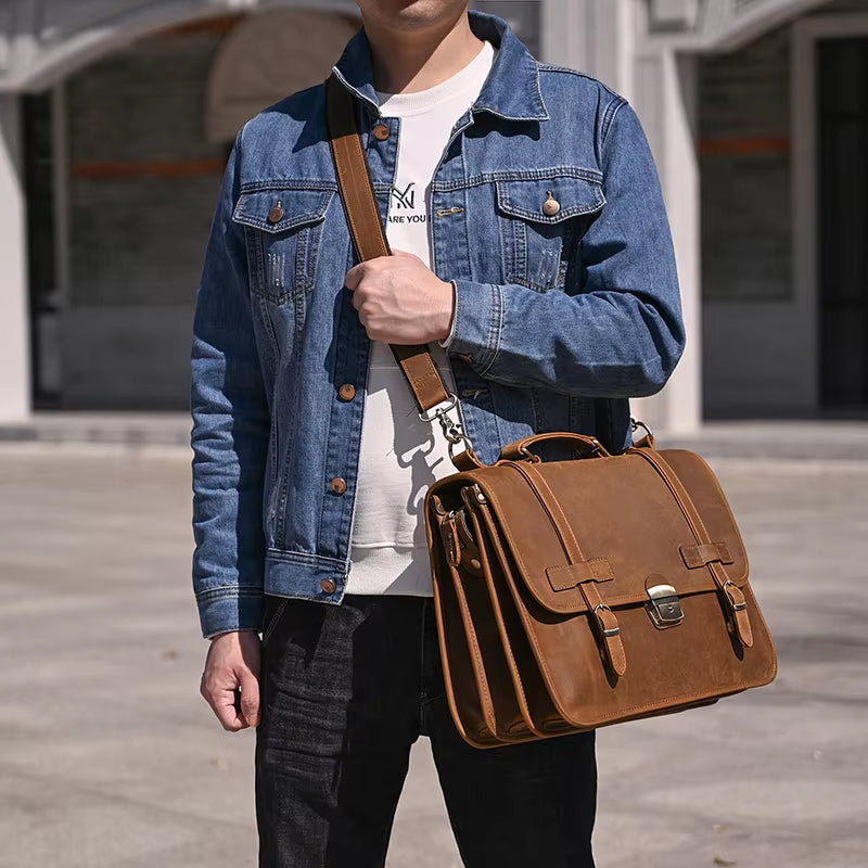 Henry | Men's Leather Crossbody Messenger Laptop Travel Bag