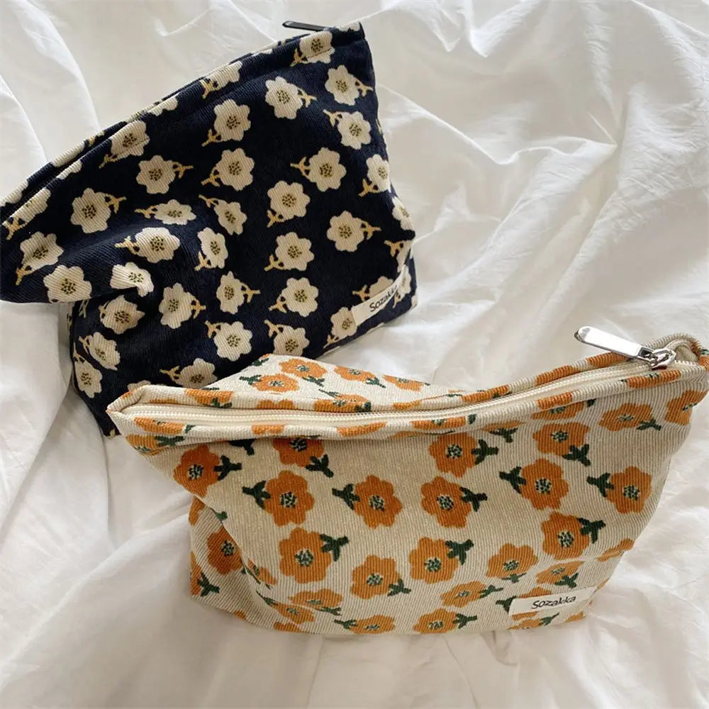 Ella | Women's Preppy Floral Corduroy Cosmetic Makeup Bag