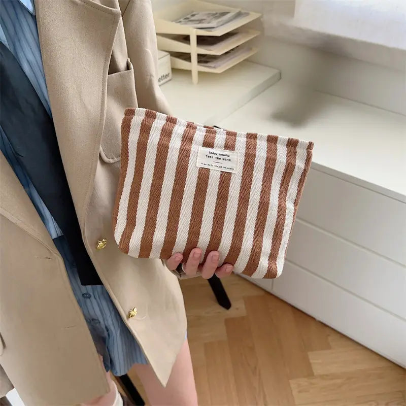 Olivia | Women's Striped Cosmetic Makeup Travel Toiletry Bag