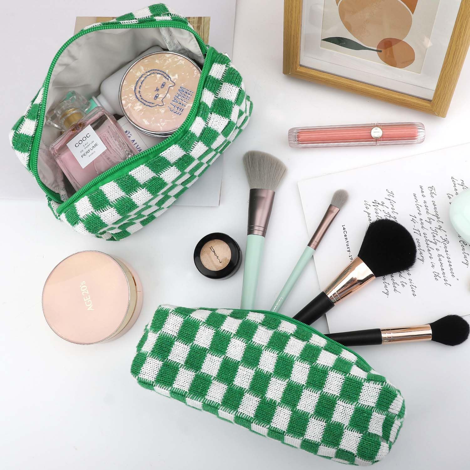 Claire | 3-Piece Autumn Winter Plaid Checkered Cosmetic Makeup Bag Set