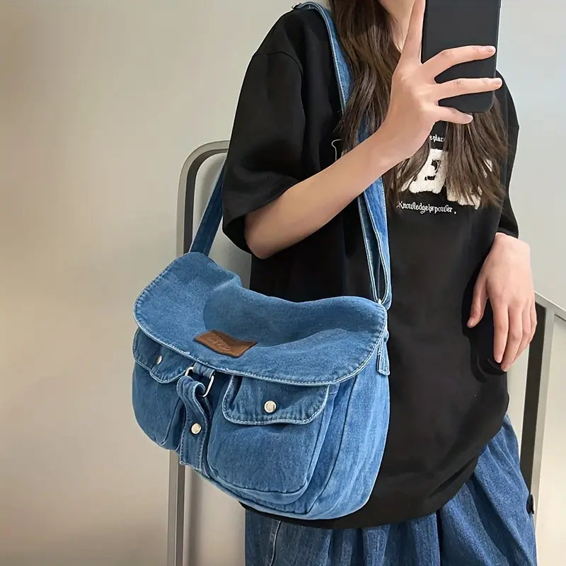 Abby | Spacious Multi-pocket Trendy Denim Crossbody Messenger Bag