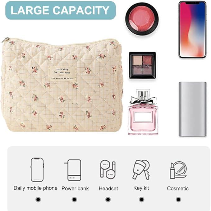 Rose | Quilted Floral Makeup Toiletry Travel Bag