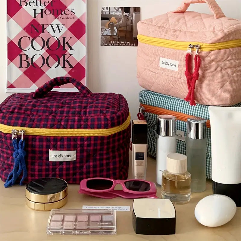 Brooklyn | Plaid Cotton Cosmetic Makeup Travel Bag