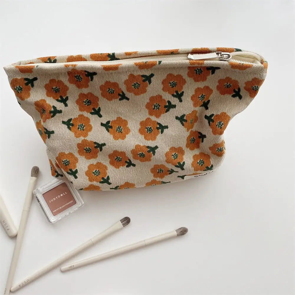 Ella | Women's Preppy Floral Corduroy Cosmetic Makeup Bag