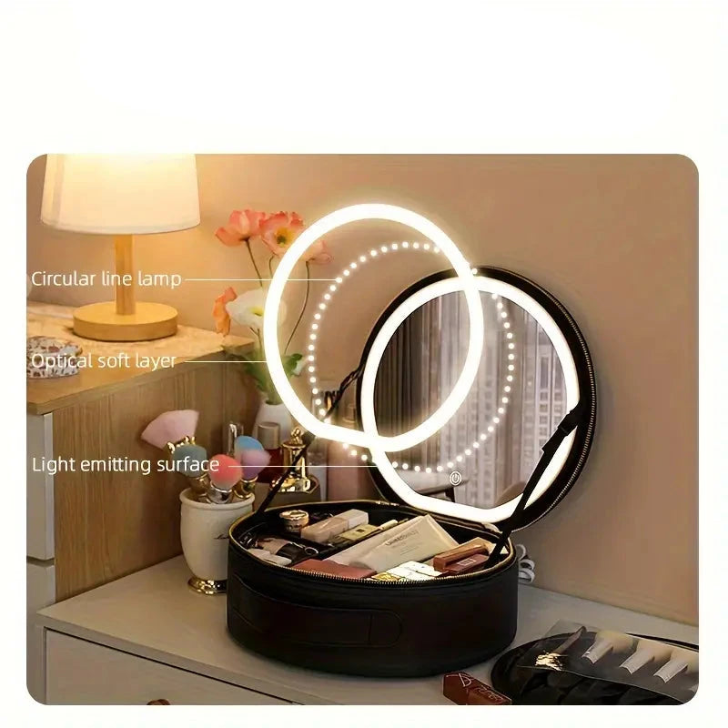 Marie | LED Lighted Round Cosmetic Makeup Case Travel Bag