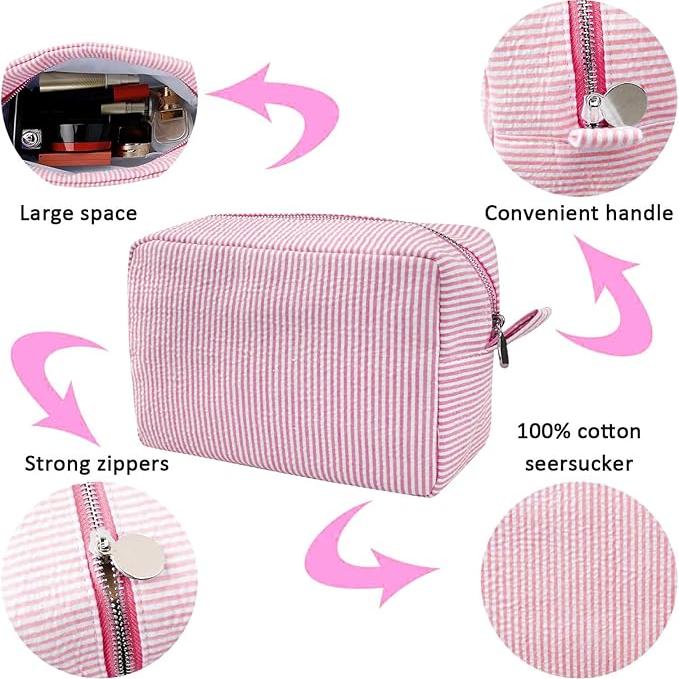 Savannah | Large Seersucker Travel Makeup Cosmetic Toiletry Bag