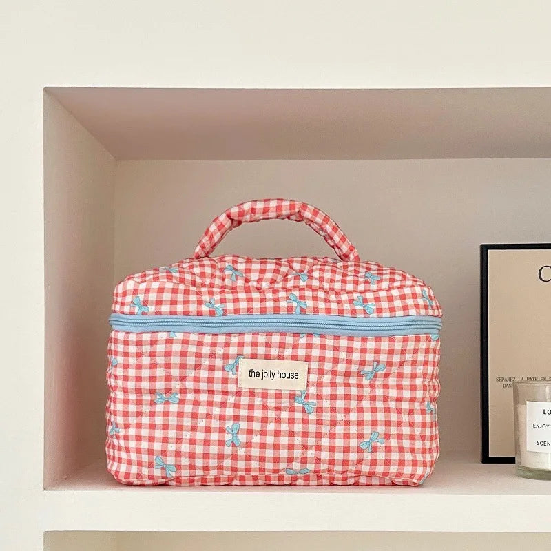 Chloe | Women's Plaid Bow Cosmetic Makeup Toiletry Bag Set