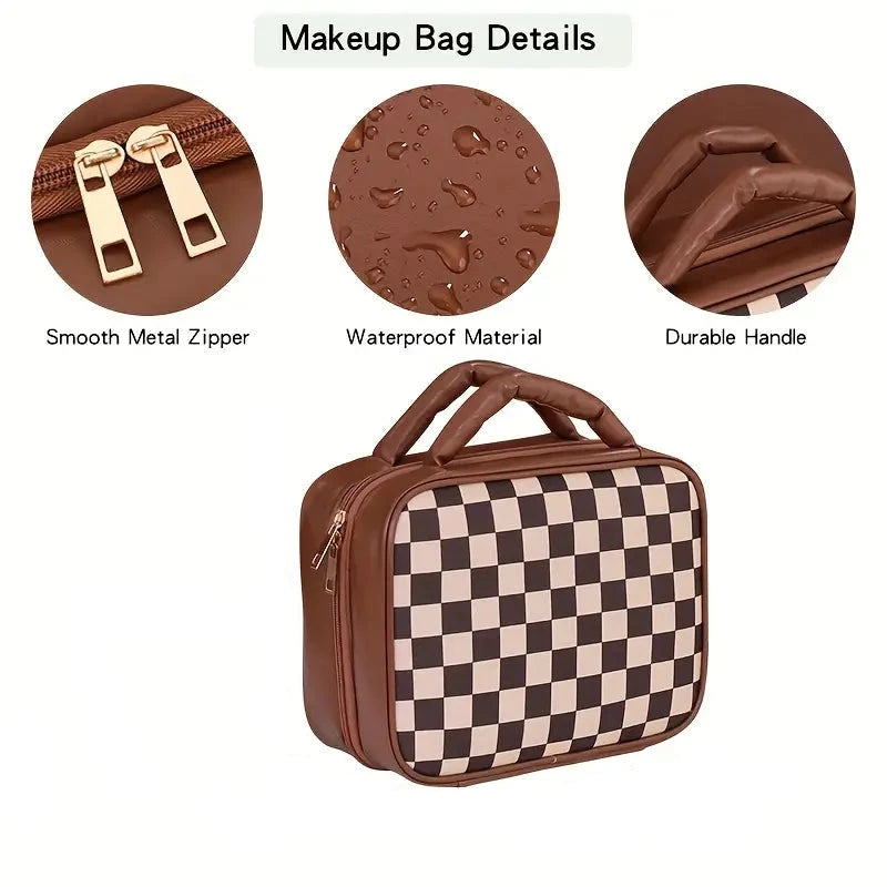 Sophia | Luxury Checkered Large Capacity Waterproof Makeup Toiletry Bag