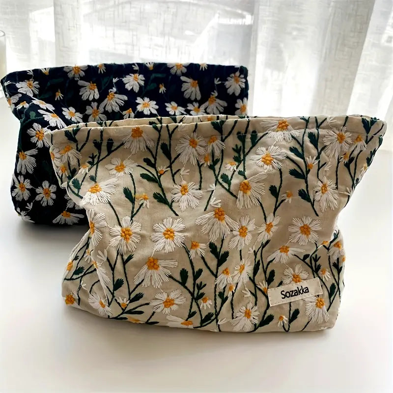 Emily | Women's Roomy Flower Embroidered Cosmetic Makeup Bag