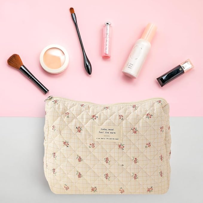 Rose | Quilted Floral Makeup Toiletry Travel Bag