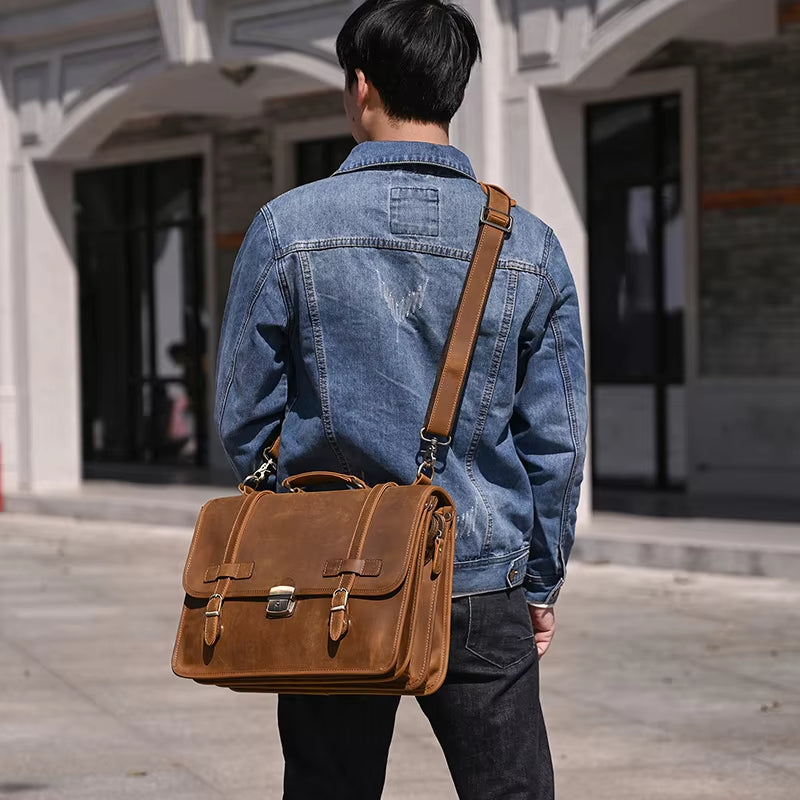 Henry | Men's Leather Crossbody Messenger Laptop Travel Bag