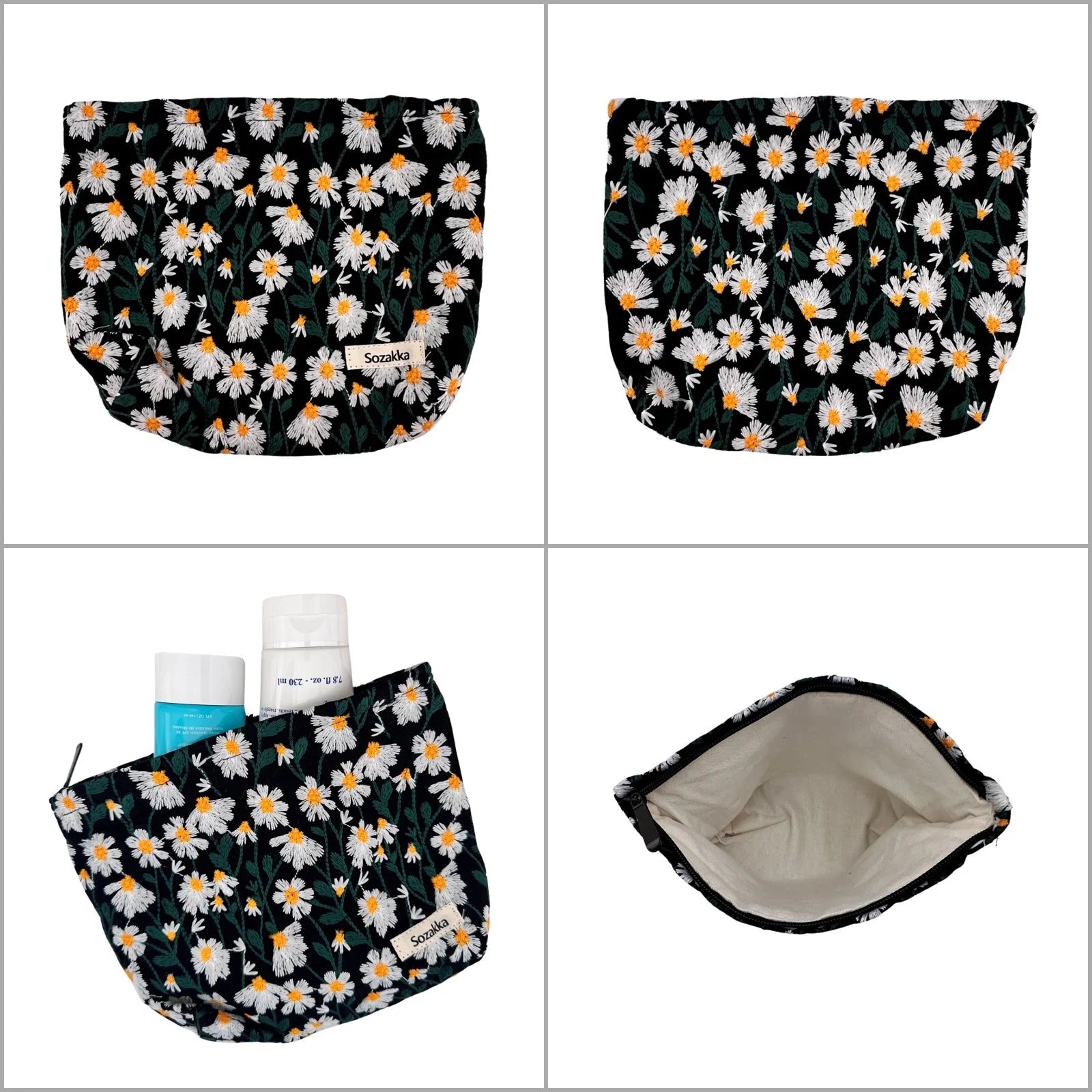 Emily | Women's Roomy Flower Embroidered Cosmetic Makeup Bag