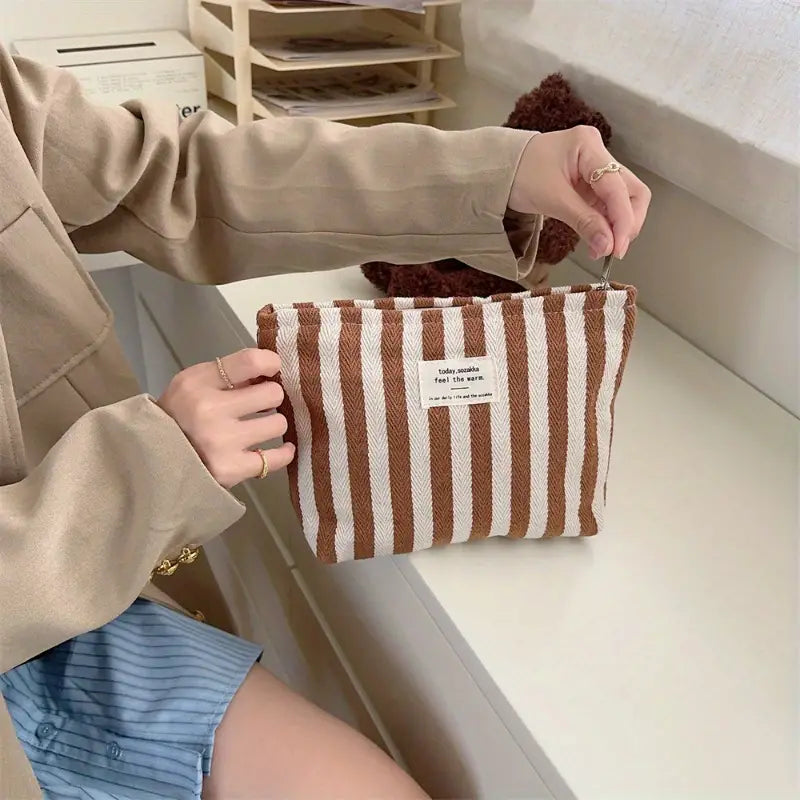 Olivia | Women's Striped Cosmetic Makeup Travel Toiletry Bag