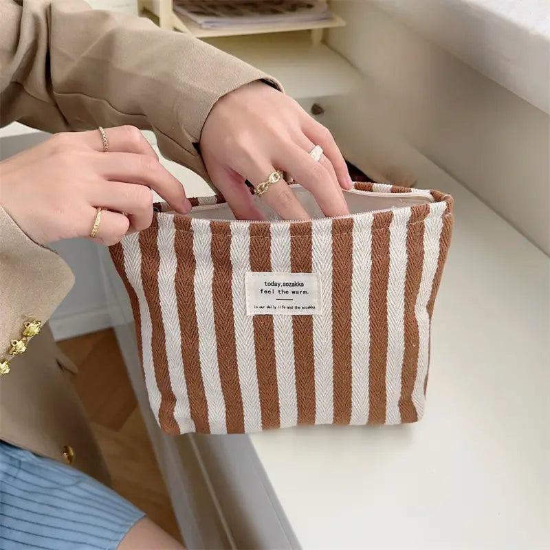 Olivia | Women's Striped Cosmetic Makeup Travel Toiletry Bag