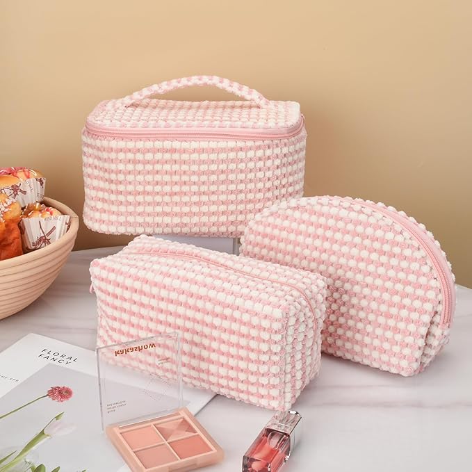 Emily | 3-Piece Soft Corduroy Cosmetic Makeup Bag Set