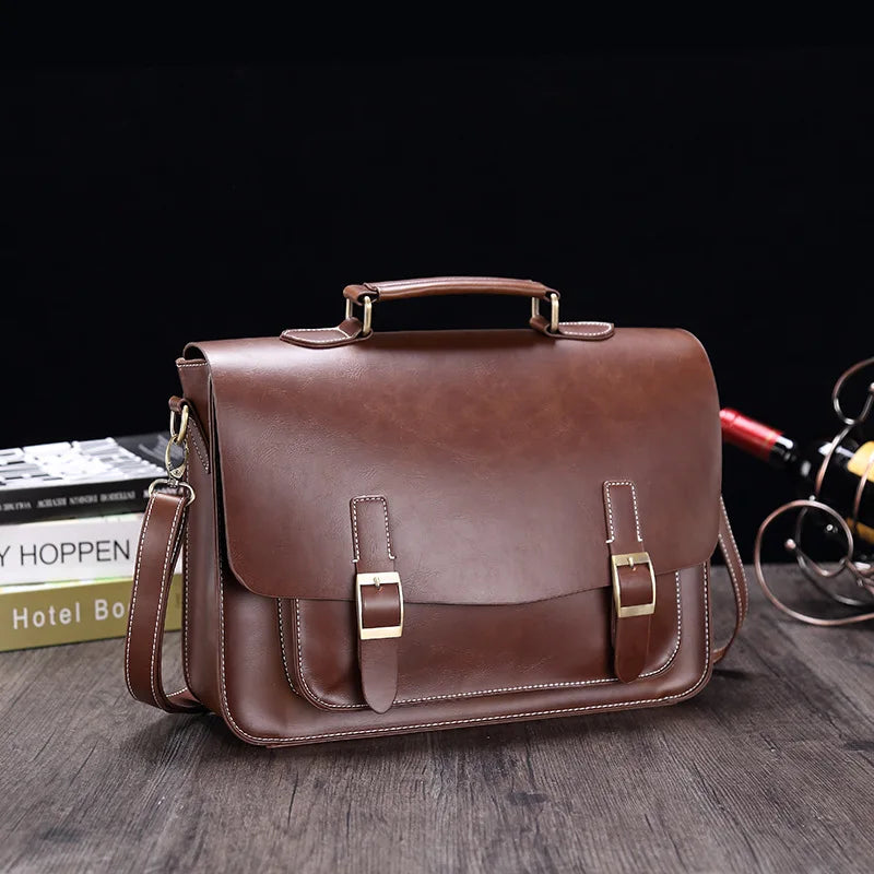 Henry | Retro PU Leather Briefcase Crossbody Messenger Handbag