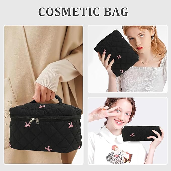 Hannah | 4pcs Chic Embroidered Bowknot Cosmetic Makeup Bag Set