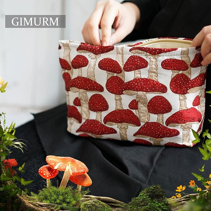 Ellie | Cute Mushroom Print Toiletry Cosmetic Makeup Bag