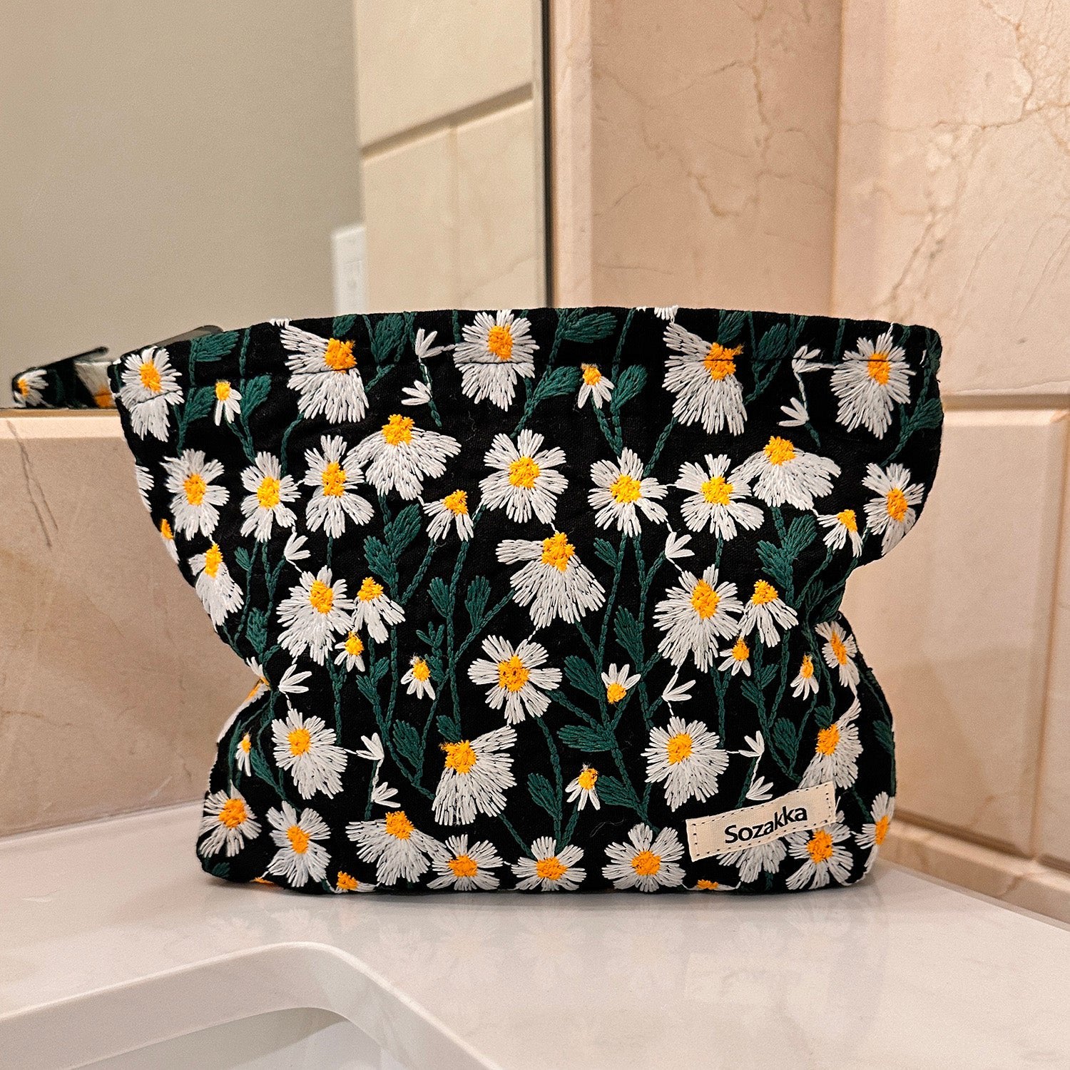 Emily | Women's Roomy Flower Embroidered Cosmetic Makeup Bag