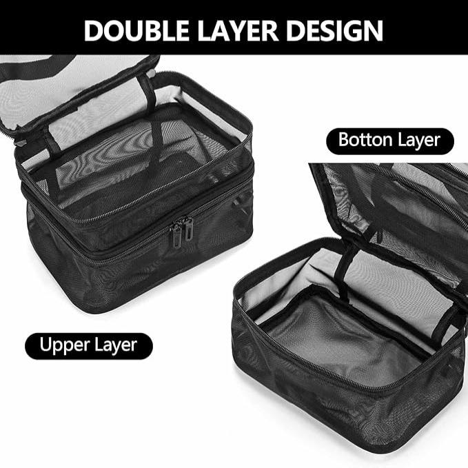 Anna | Double Layer Large Mesh Travel Cosmetic Makeup Toiletry Bag