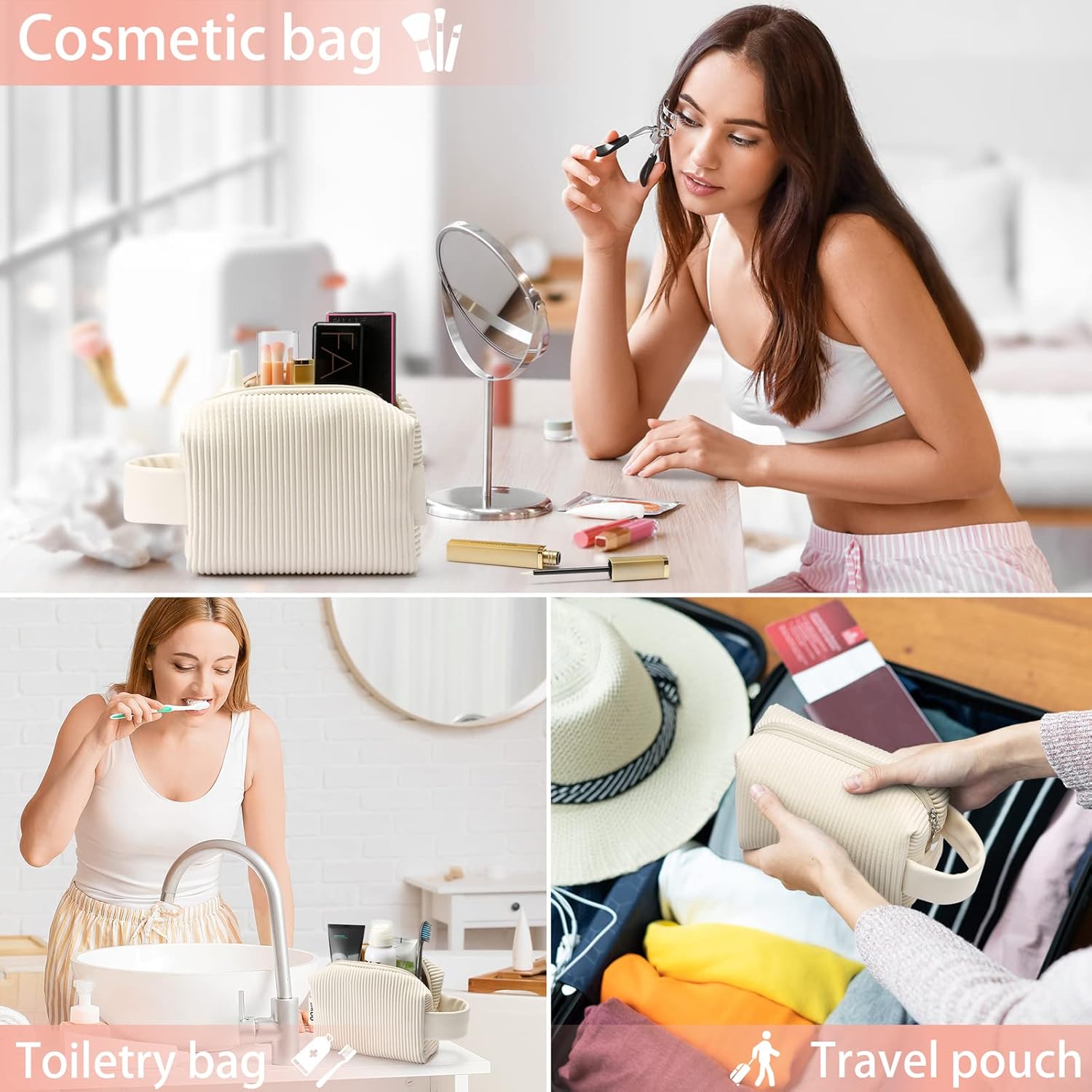 Isabelle | Large Waterproof Leather Makeup Cosmetic Bag