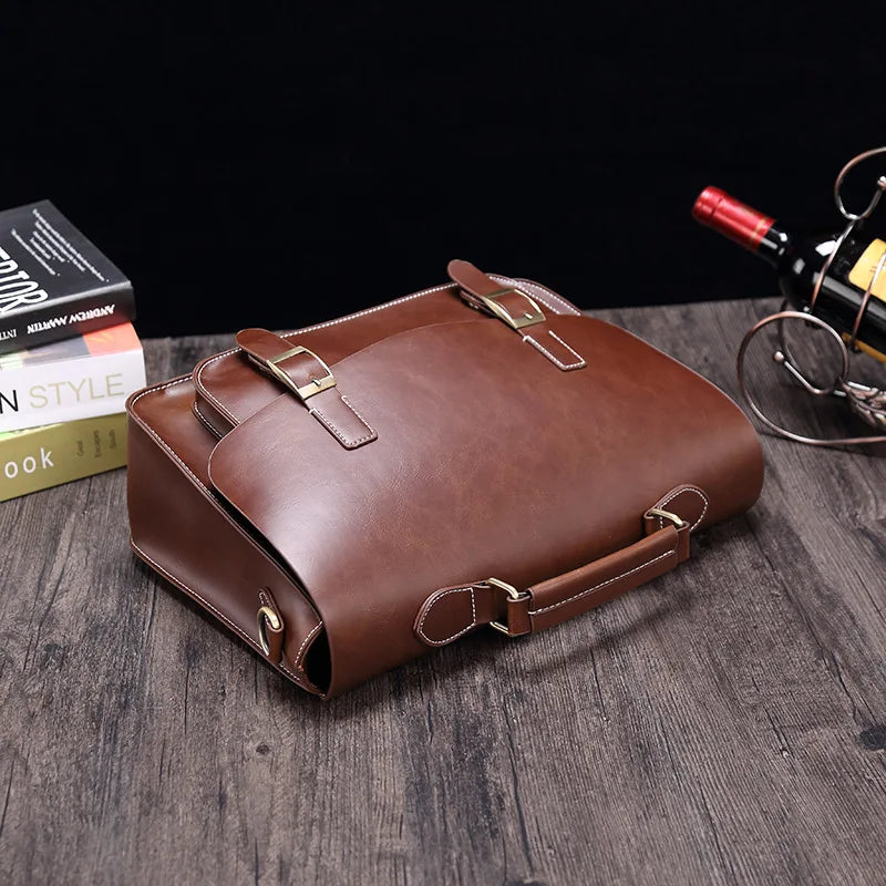 Henry | Retro PU Leather Briefcase Crossbody Messenger Handbag