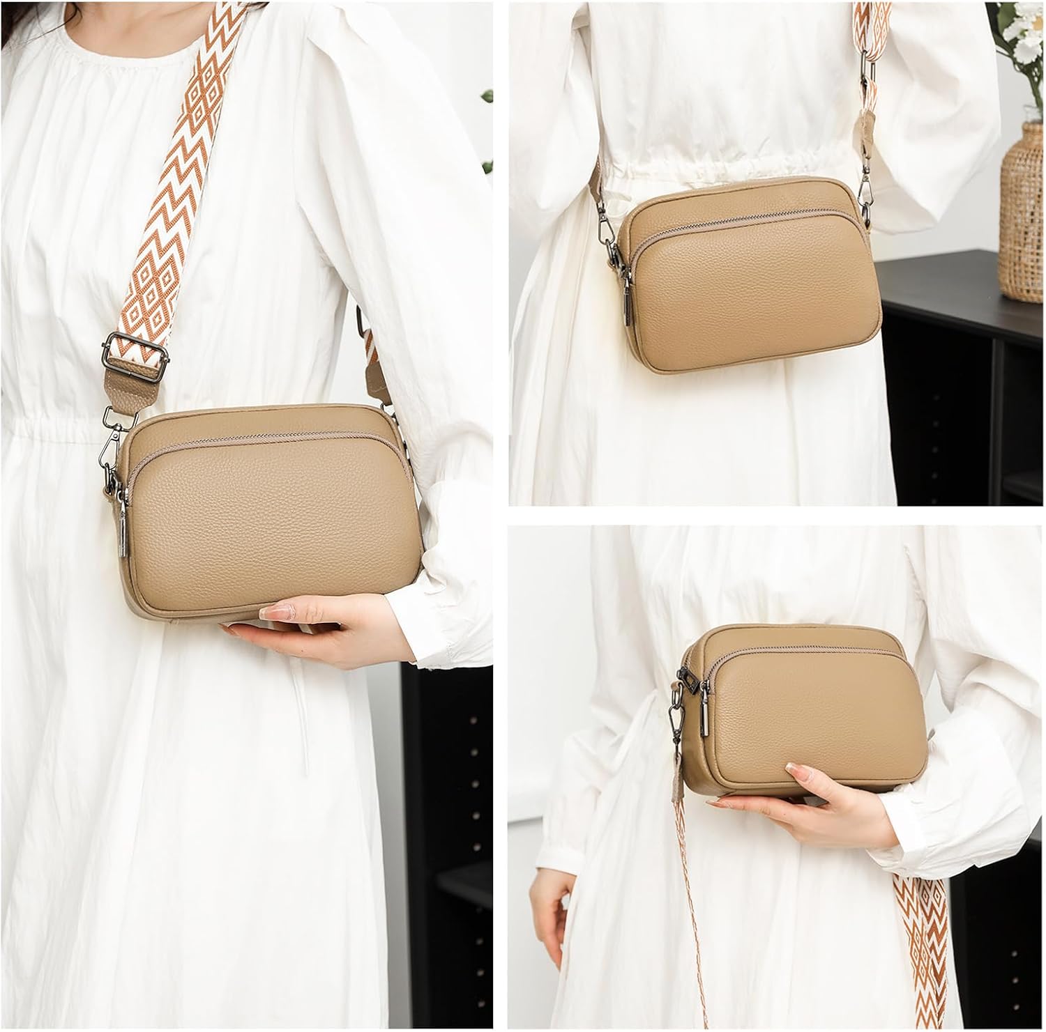 Sophia | Chic Leather Crossbody Camera Bag with Guitar Strap