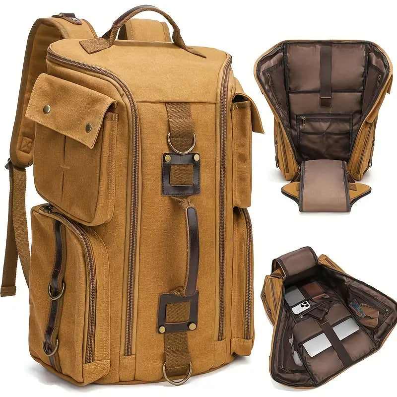 Harper | Spacious Canvas Travel Hiking Carry On Rucksack Laptop Backpack