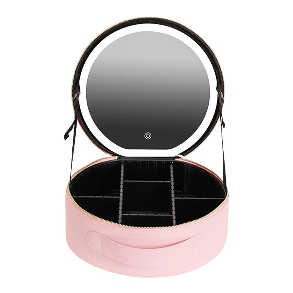 Marie | LED Lighted Round Cosmetic Makeup Case Travel Bag