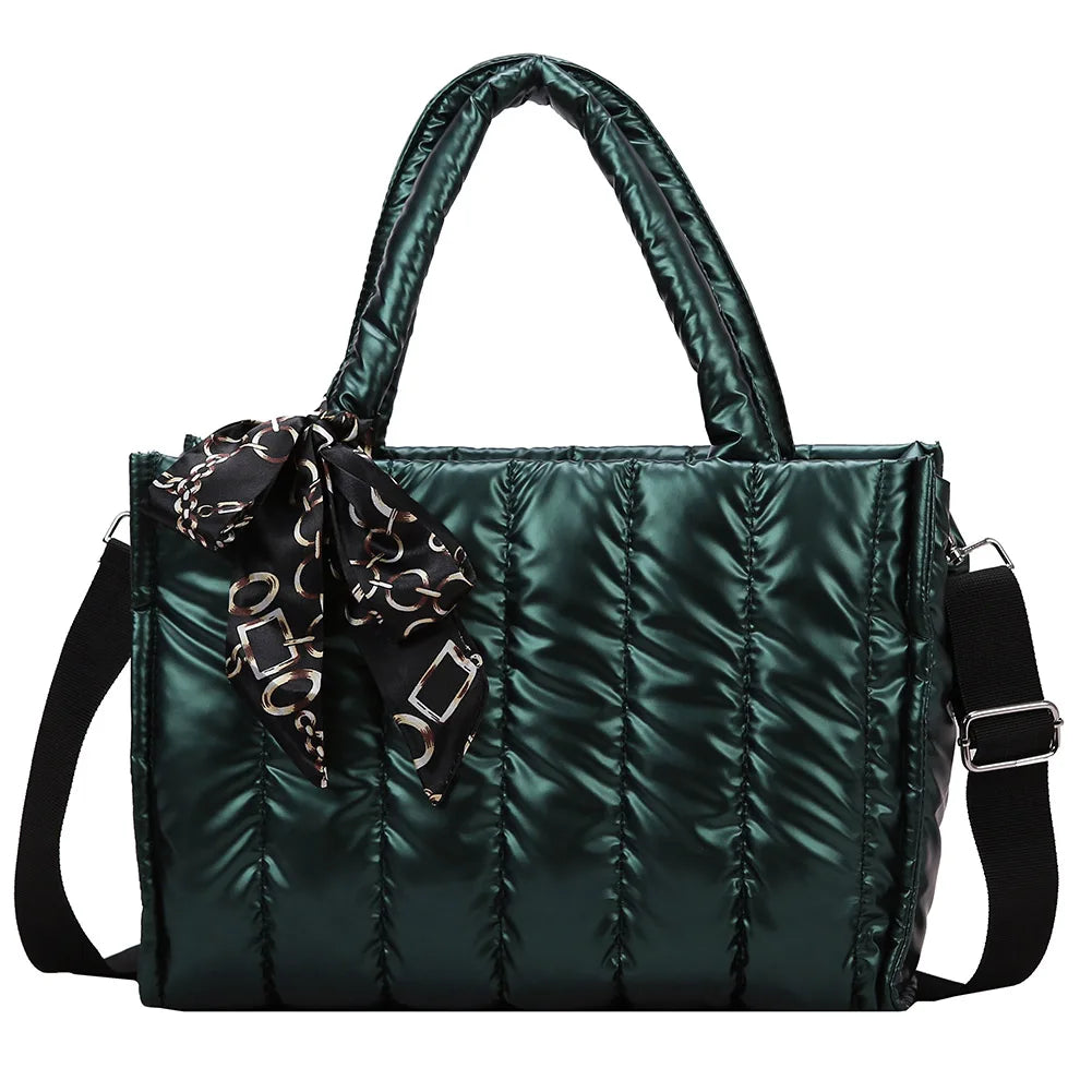 Amelia | Quilted Nylon Crossbody Handbag with Silk Scarf Accent