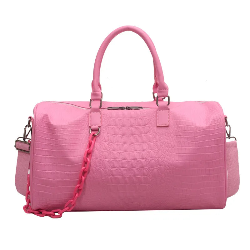 Leona | Large Capacity Crocodile Embossed PU Leather Overnight Weekender Duffle Bag