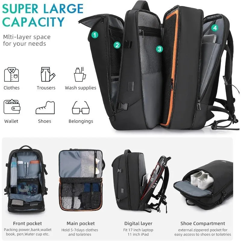 Elliott | Expandable Flight-Approved Large Travel Rucksack Laptop Backpack