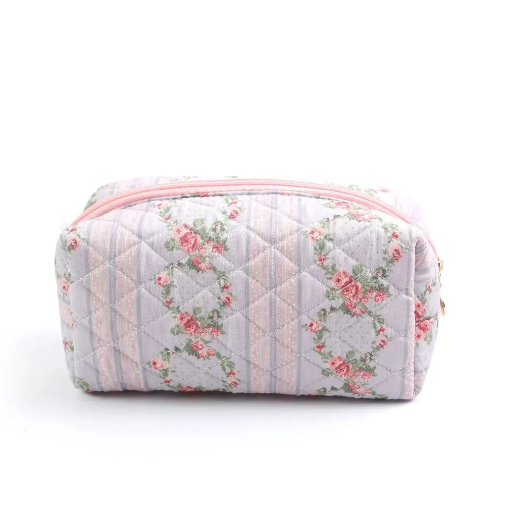 Clara | Women's Puffy Quilted Floral Makeup Cosmetic Bag