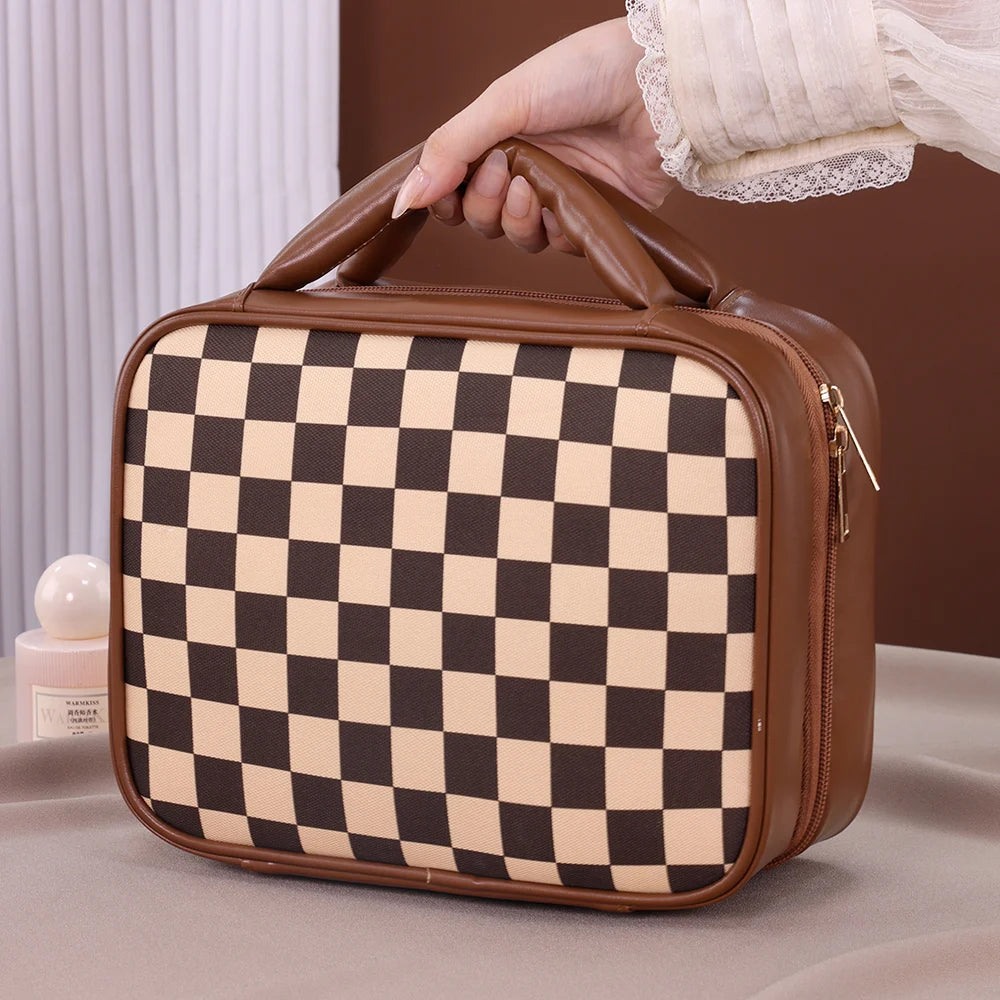 Sophia | Luxury Checkered Large Capacity Waterproof Makeup Toiletry Bag