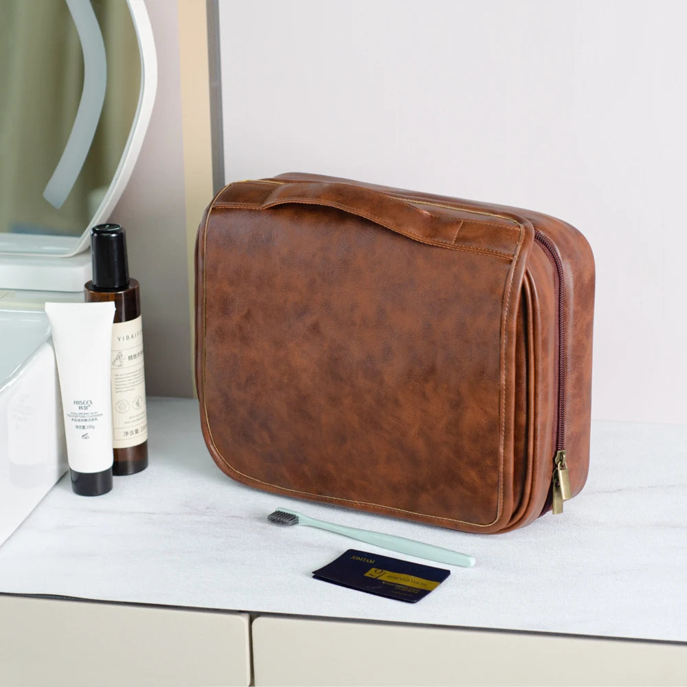 Nina | High-Capacity Cosmetic Toiletry Travel Leather Bag