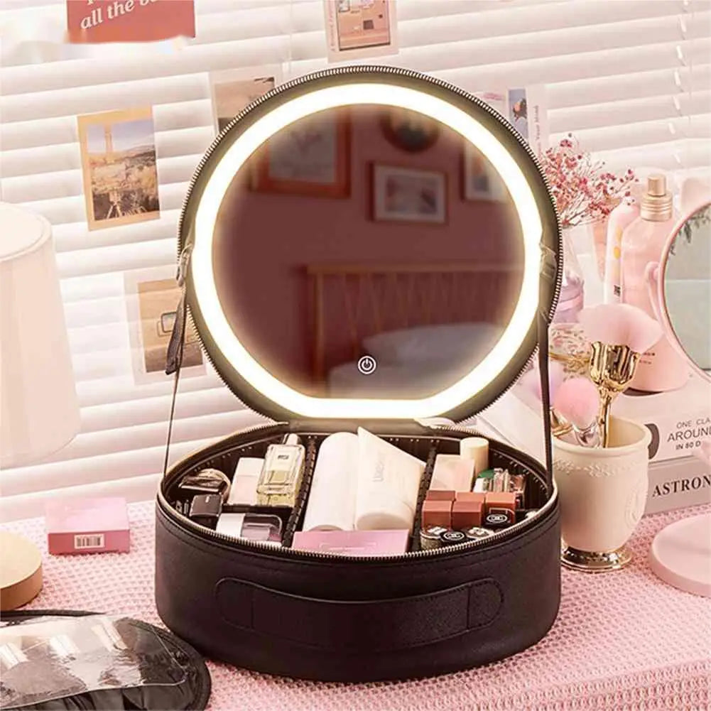 Marie | LED Lighted Round Cosmetic Makeup Case Travel Bag