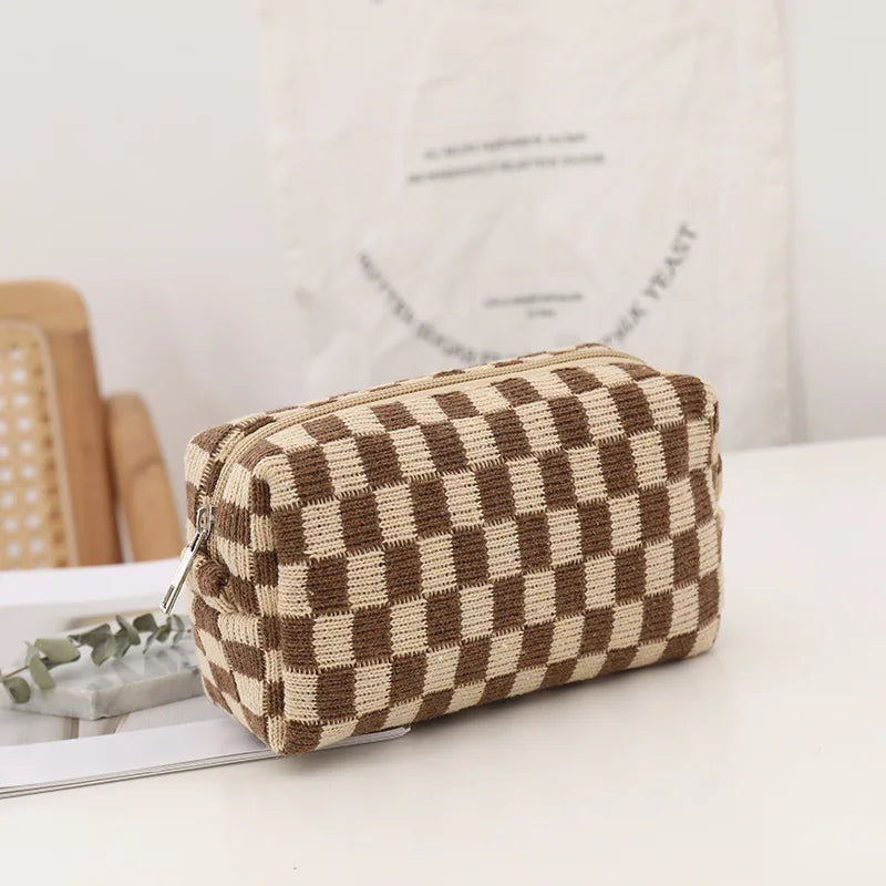 Cara | Compact Y2K Checkered Makeup Cosmetic Bag