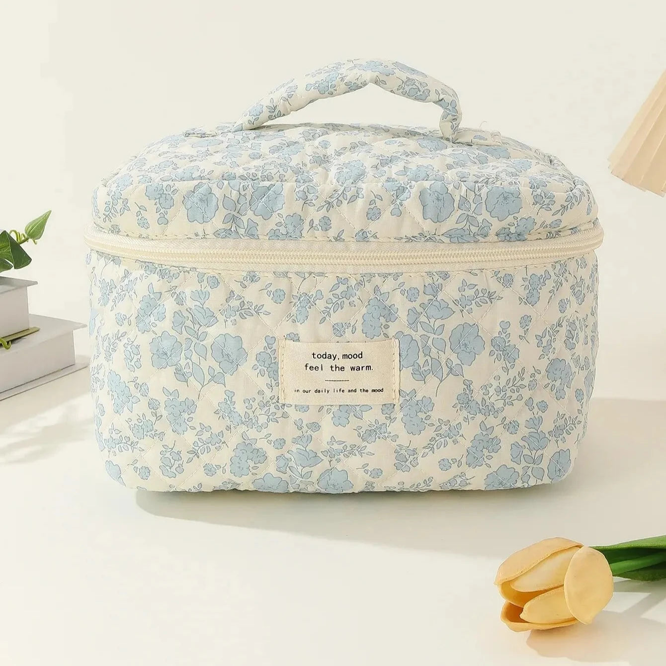 Ella | Women's Large Floral Quilted Cosmetic Makeup Bag