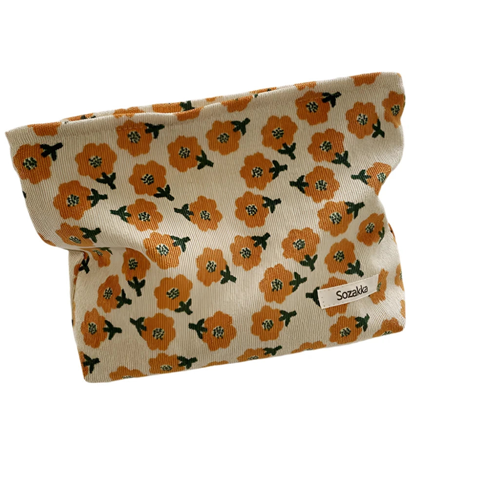 Ella | Women's Preppy Floral Corduroy Cosmetic Makeup Bag